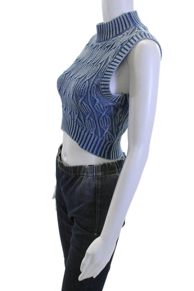 Zara Unisex Blue Geometric Mock Neck Sleeveless Vest 100% Cotton Size S