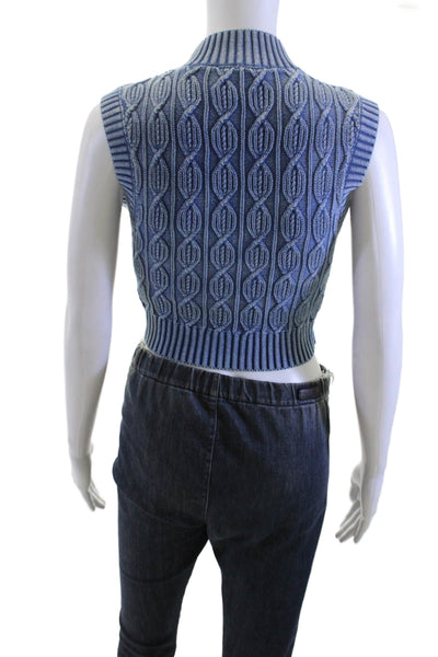 Zara Unisex Blue Geometric Mock Neck Sleeveless Vest 100% Cotton Size S