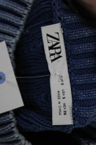 Zara Unisex Blue Geometric Mock Neck Sleeveless Vest 100% Cotton Size S