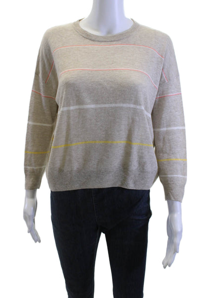One Grey Day Unisex Beige Striped Pullover Sweater Crew Neck 3/4 Sleeve Size XS