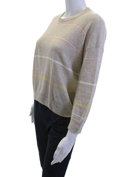 One Grey Day Unisex Beige Striped Pullover Sweater Crew Neck 3/4 Sleeve Size XS