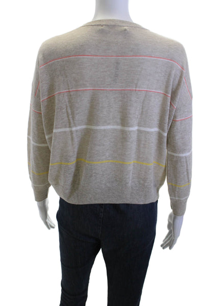 One Grey Day Unisex Beige Striped Pullover Sweater Crew Neck 3/4 Sleeve Size XS