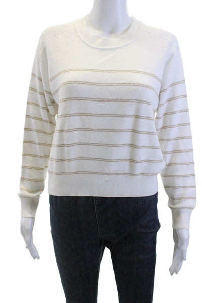 One Grey Day Unisex Pullover Striped Crew Neck White Sweater Size XS
