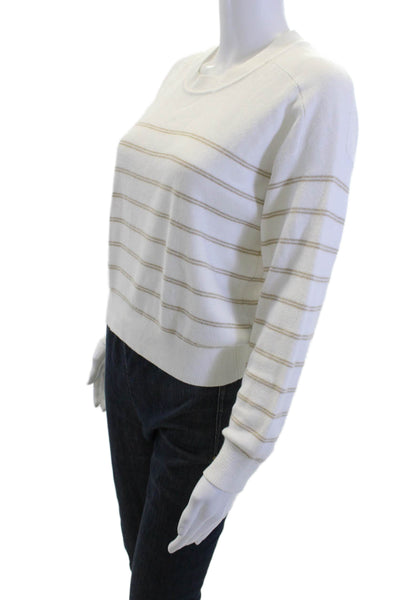 One Grey Day Unisex Pullover Striped Crew Neck White Sweater Size XS