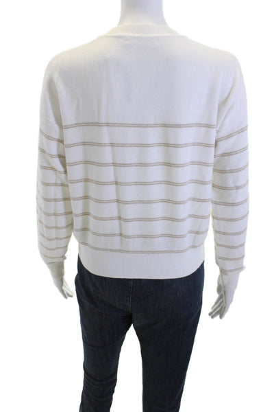 One Grey Day Unisex Pullover Striped Crew Neck White Sweater Size XS