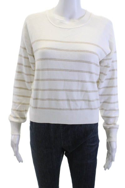 One Grey Day Unisex Striped Crewneck Pullover Sweater White Size XS