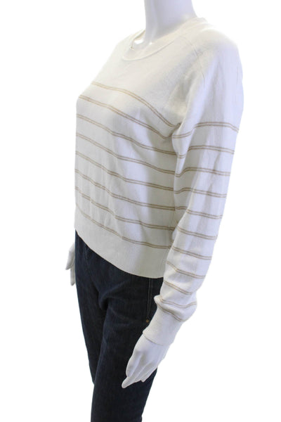 One Grey Day Unisex Striped Crewneck Pullover Sweater White Size XS