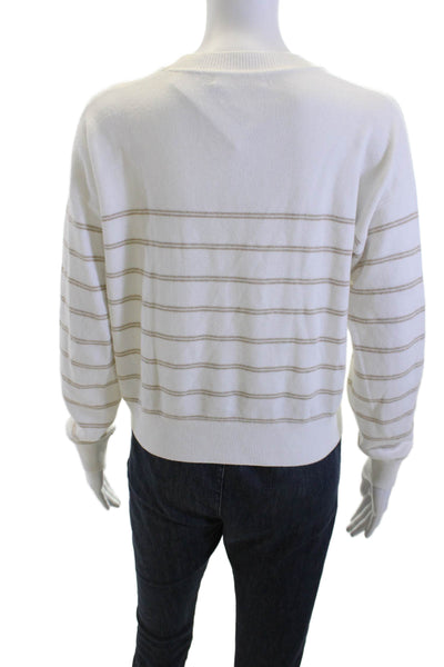 One Grey Day Unisex Striped Crewneck Pullover Sweater White Size XS