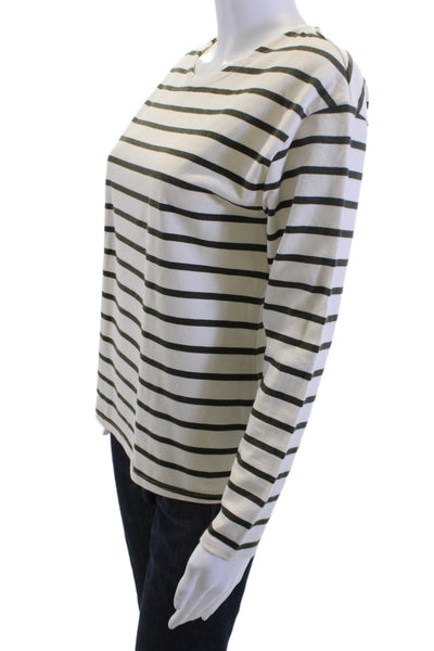Nili Lotan Womens Beige Striped Long Sleeve Basic T-Shirt 100% Cotton Size XS