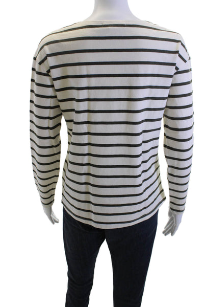 Nili Lotan Womens Beige Striped Long Sleeve Basic T-Shirt 100% Cotton Size XS