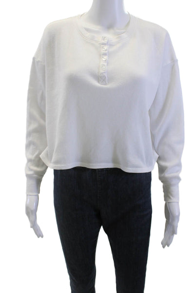 Sundry Womens Cropped Button-Up White Long Sleeve Crew Neck Top Size 0
