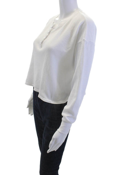 Sundry Womens Cropped Button-Up White Long Sleeve Crew Neck Top Size 0