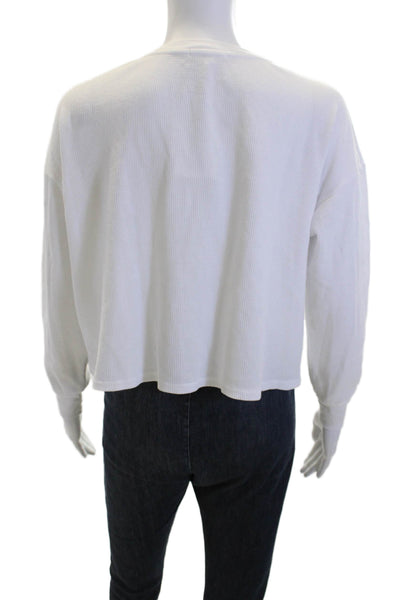 Sundry Womens Cropped Button-Up White Long Sleeve Crew Neck Top Size 0