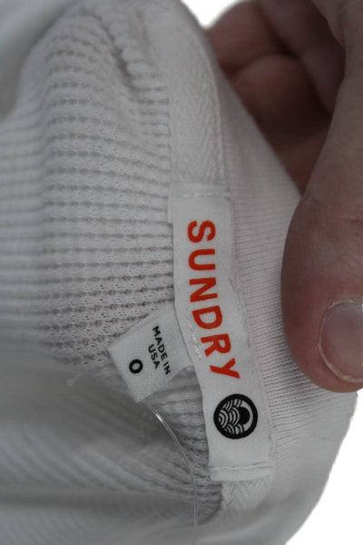 Sundry Womens Cropped Button-Up White Long Sleeve Crew Neck Top Size 0