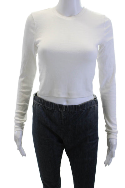 TNA Women Cropped Basic White Long Sleeve Crew Neck T-Shirt Size S