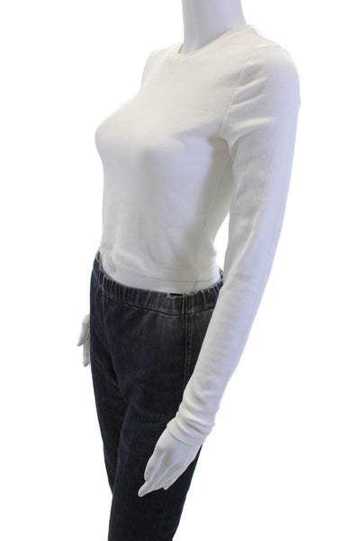 TNA Women Cropped Basic White Long Sleeve Crew Neck T-Shirt Size S