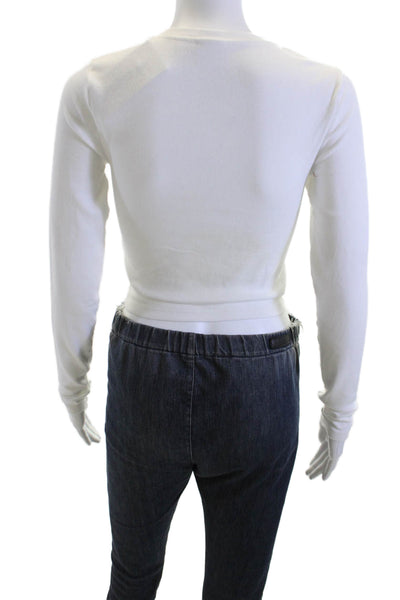 TNA Women Cropped Basic White Long Sleeve Crew Neck T-Shirt Size S