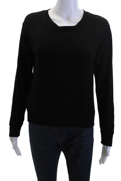 Monrow Women Pullover Sweater Black Round Neck Long Sleeve Size XS