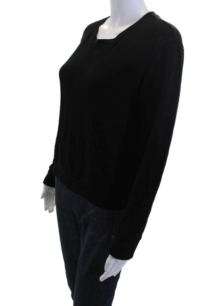 Monrow Women Pullover Sweater Black Round Neck Long Sleeve Size XS