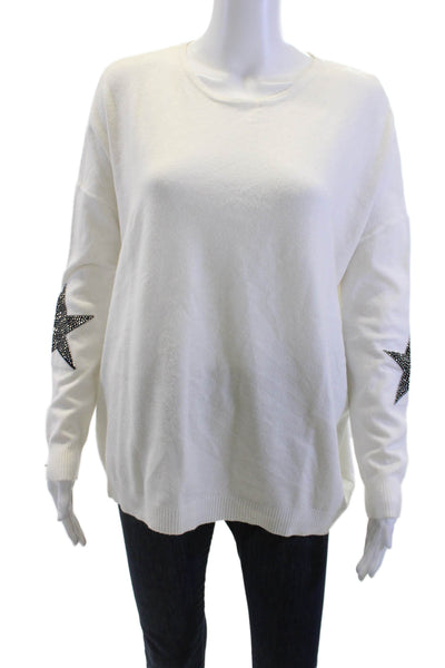 Elan Unisex White Stars Pullover Sweater Long Sleeve Size One Size