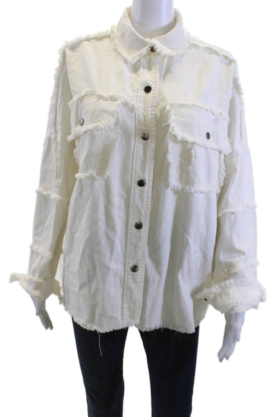 Elan Womens Rock Graphic Cotton Collared Button Jacket White Size S