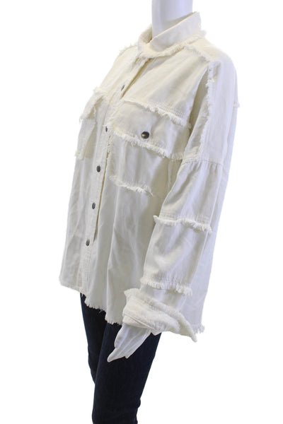 Elan Womens Rock Graphic Cotton Collared Button Jacket White Size S