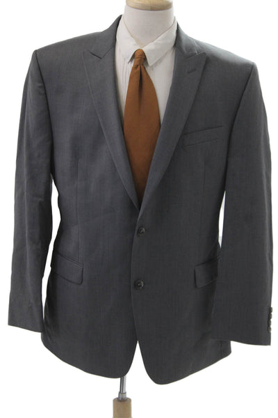 Calvin Klein Mens Gray 100% Wool Suit Jacket Collared Button Size 42