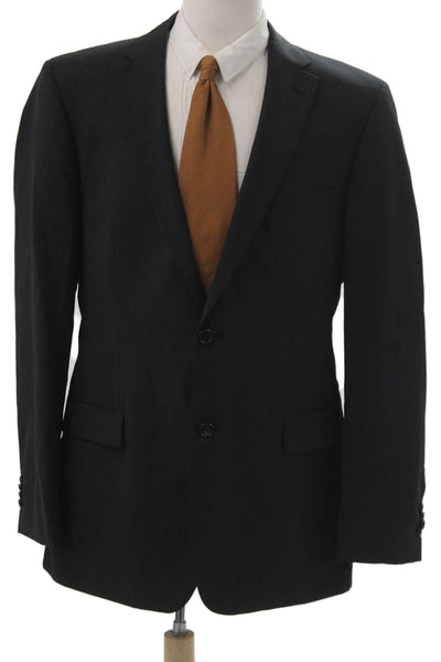 BOSS Men Suit Jacket Striped Collared Black Button Long Sleeve Size L