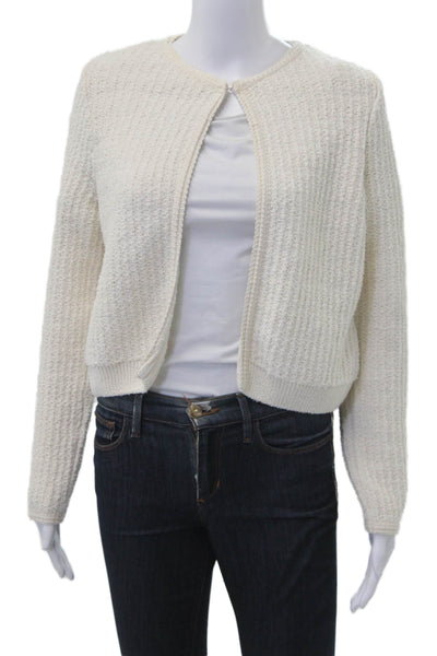 Zara Womens Cardigan Sweater Beige Round Neck Hook & Eye Size S