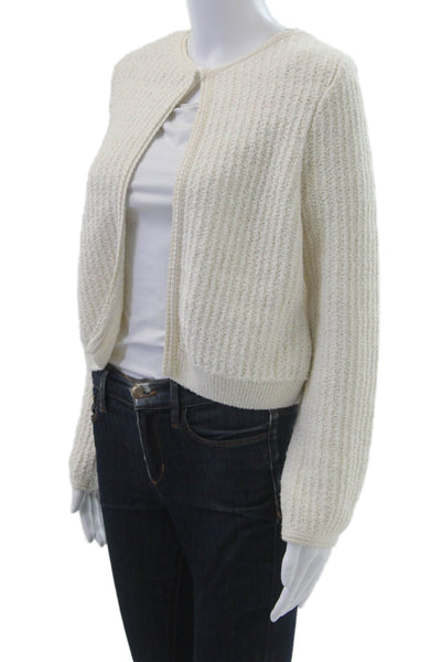 Zara Womens Cardigan Sweater Beige Round Neck Hook & Eye Size S