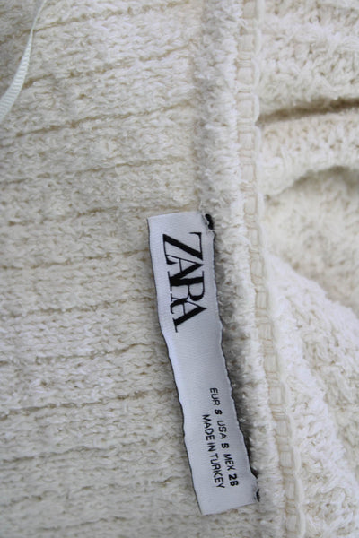 Zara Womens Cardigan Sweater Beige Round Neck Hook & Eye Size S