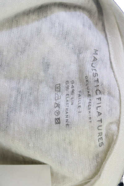 Majestic Filatures Womens White Jersey T-Shirt 3/4 Sleeve Round Neck Size 1