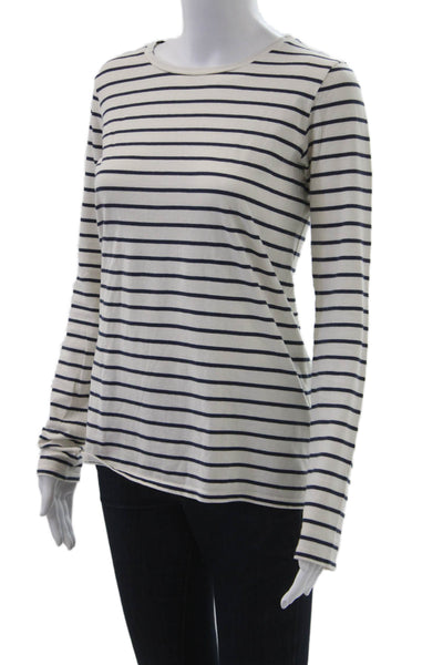 Nili Lotan Women Striped Jersey T-Shirt Beige Crew Neck Long Sleeve Size S