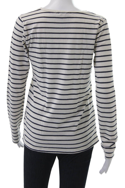 Nili Lotan Women Striped Jersey T-Shirt Beige Crew Neck Long Sleeve Size S