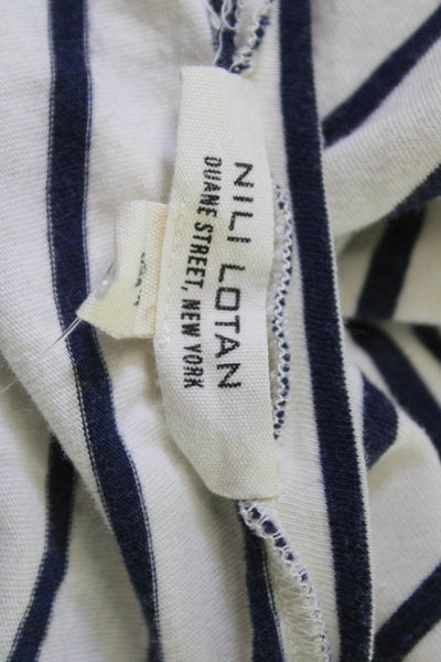 Nili Lotan Women Striped Jersey T-Shirt Beige Crew Neck Long Sleeve Size S