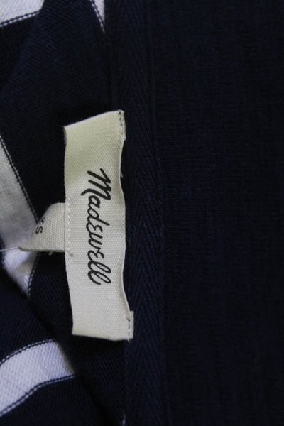 Madewell Women V-Neck Striped Cotton Polo Sweater Dark Blue Size XS