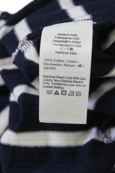 Madewell Women V-Neck Striped Cotton Polo Sweater Dark Blue Size XS
