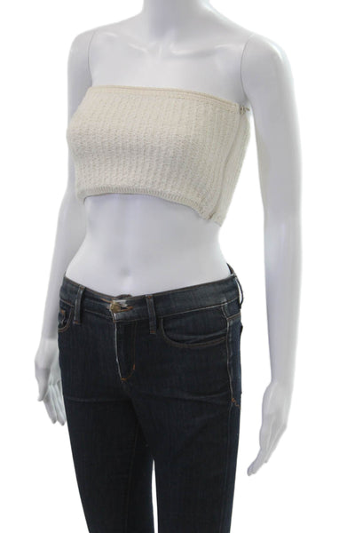 Zara Women Cropped Sleeveless Zip Solid Beige Top Polyester Blend Size S
