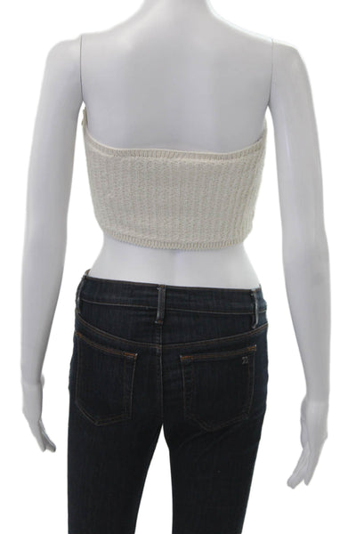 Zara Women Cropped Sleeveless Zip Solid Beige Top Polyester Blend Size S
