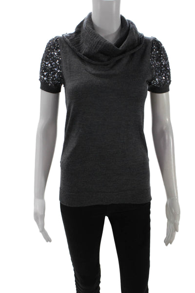 BCBGMAXAZRIA Women Pullover Merino Turtleneck Sweater Dark Gray Size XS