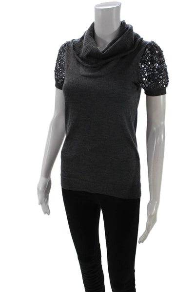 BCBGMAXAZRIA Women Pullover Merino Turtleneck Sweater Dark Gray Size XS