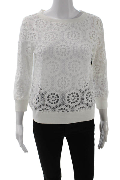 BB Dakota Women Floral Crew Neck 3/4 Sleeve Top White Size XS