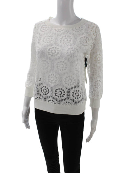 BB Dakota Women Floral Crew Neck 3/4 Sleeve Top White Size XS
