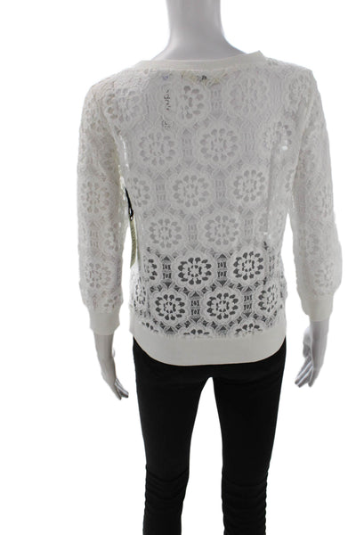 BB Dakota Women Floral Crew Neck 3/4 Sleeve Top White Size XS