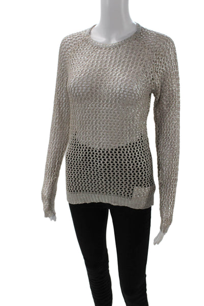 Velvet Women Pullover Crew Neck Bohemian Beige Sweater Long Sleeve Size S