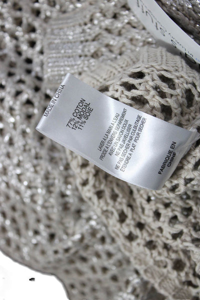 Velvet Women Pullover Crew Neck Bohemian Beige Sweater Long Sleeve Size S