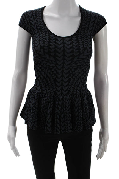 Torn by Ronny Kobo Womens Black Herringbone Short Sleeve Zip Top Heart Size XS