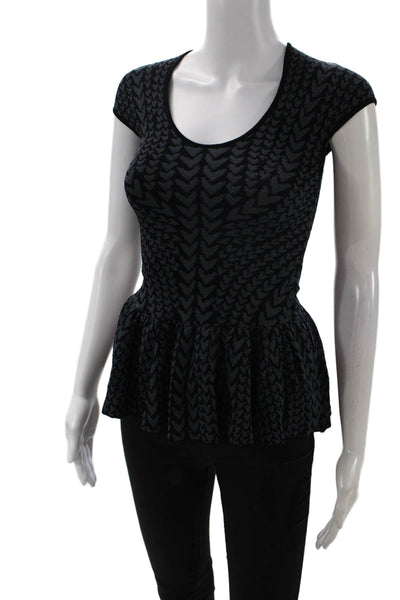 Torn by Ronny Kobo Womens Black Herringbone Short Sleeve Zip Top Heart Size XS