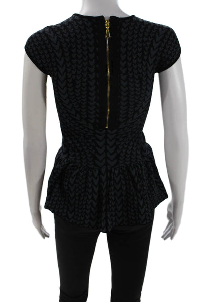Torn by Ronny Kobo Womens Black Herringbone Short Sleeve Zip Top Heart Size XS