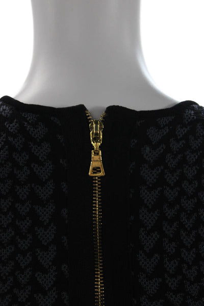 Torn by Ronny Kobo Womens Black Herringbone Short Sleeve Zip Top Heart Size XS